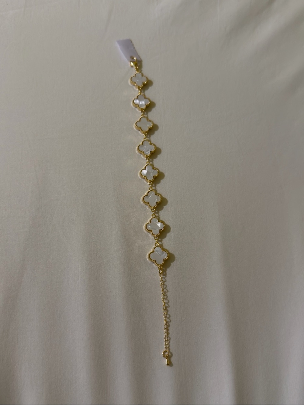 Gold/White Pearl Clover Charm Bracelet - Women Jewelry